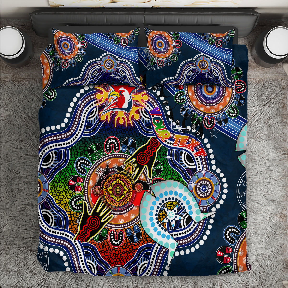 Personalised Roosters NAIDOC Week 2024 Bedding Set Australia Aboriginal Dot Painting - Vibe Hoodie Shop