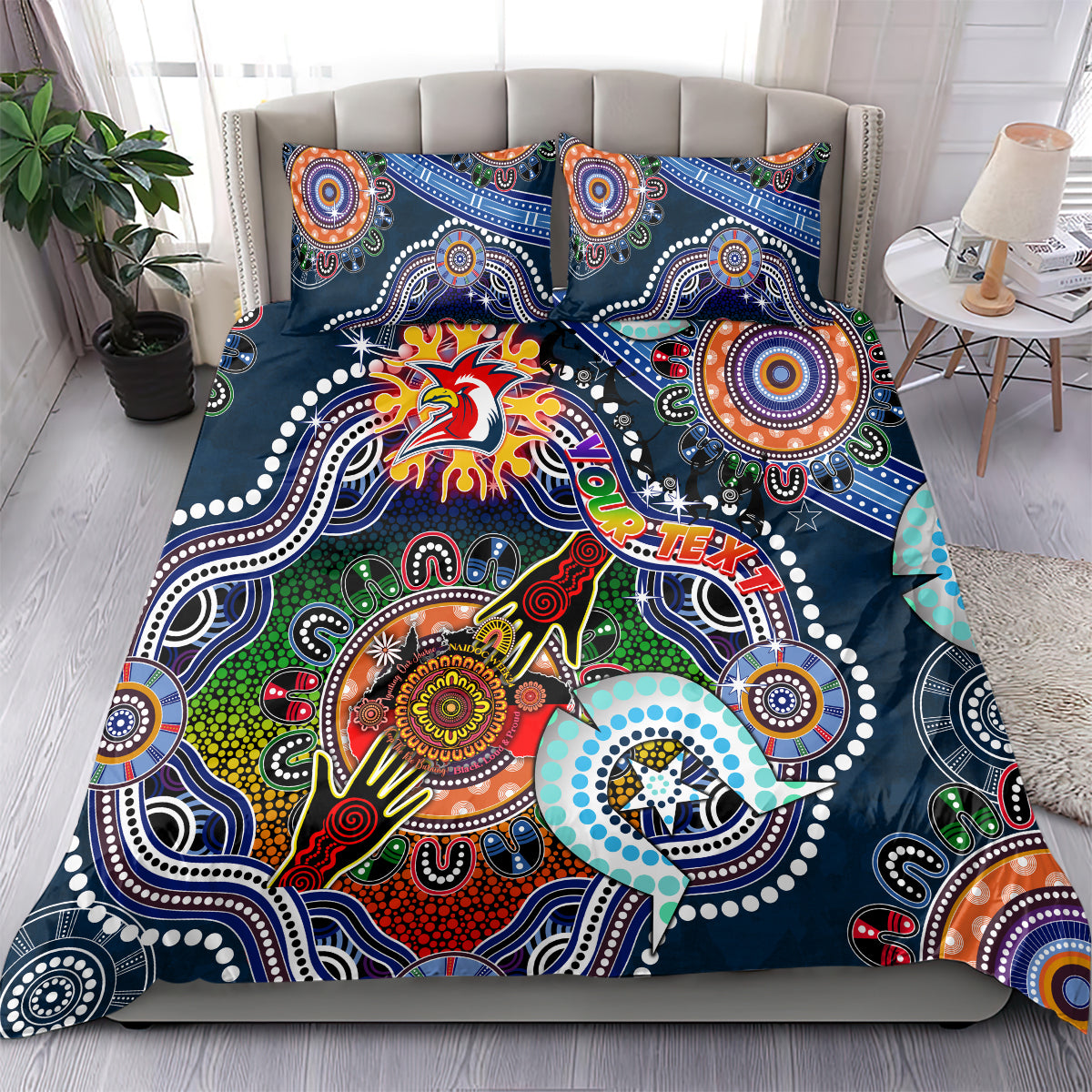 Personalised Roosters NAIDOC Week 2024 Bedding Set Australia Aboriginal Dot Painting - Vibe Hoodie Shop