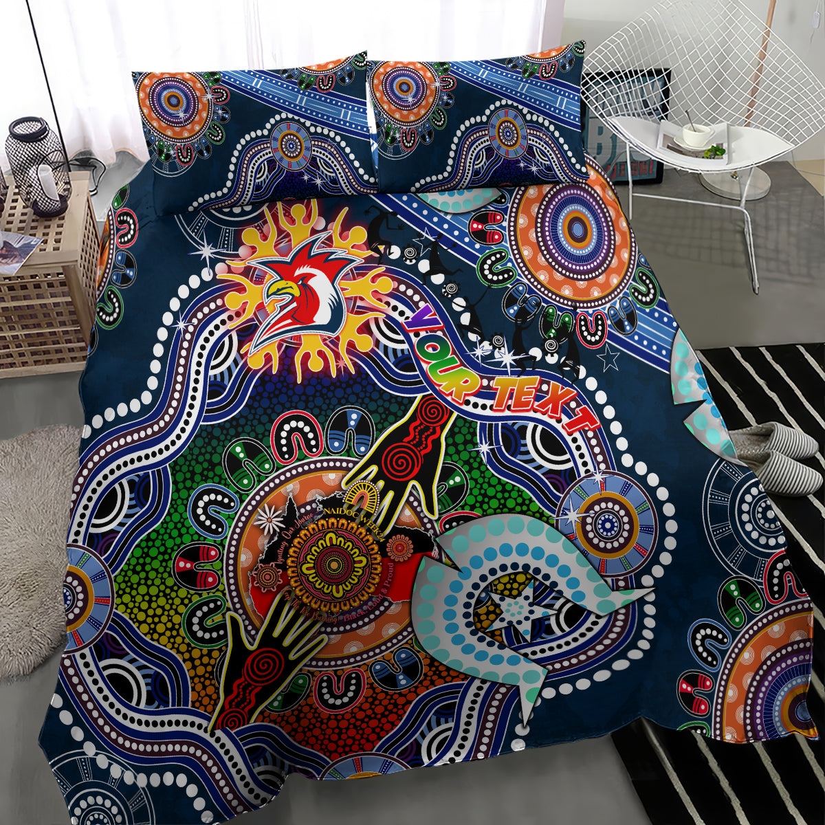 Personalised Roosters NAIDOC Week 2024 Bedding Set Australia Aboriginal Dot Painting - Vibe Hoodie Shop