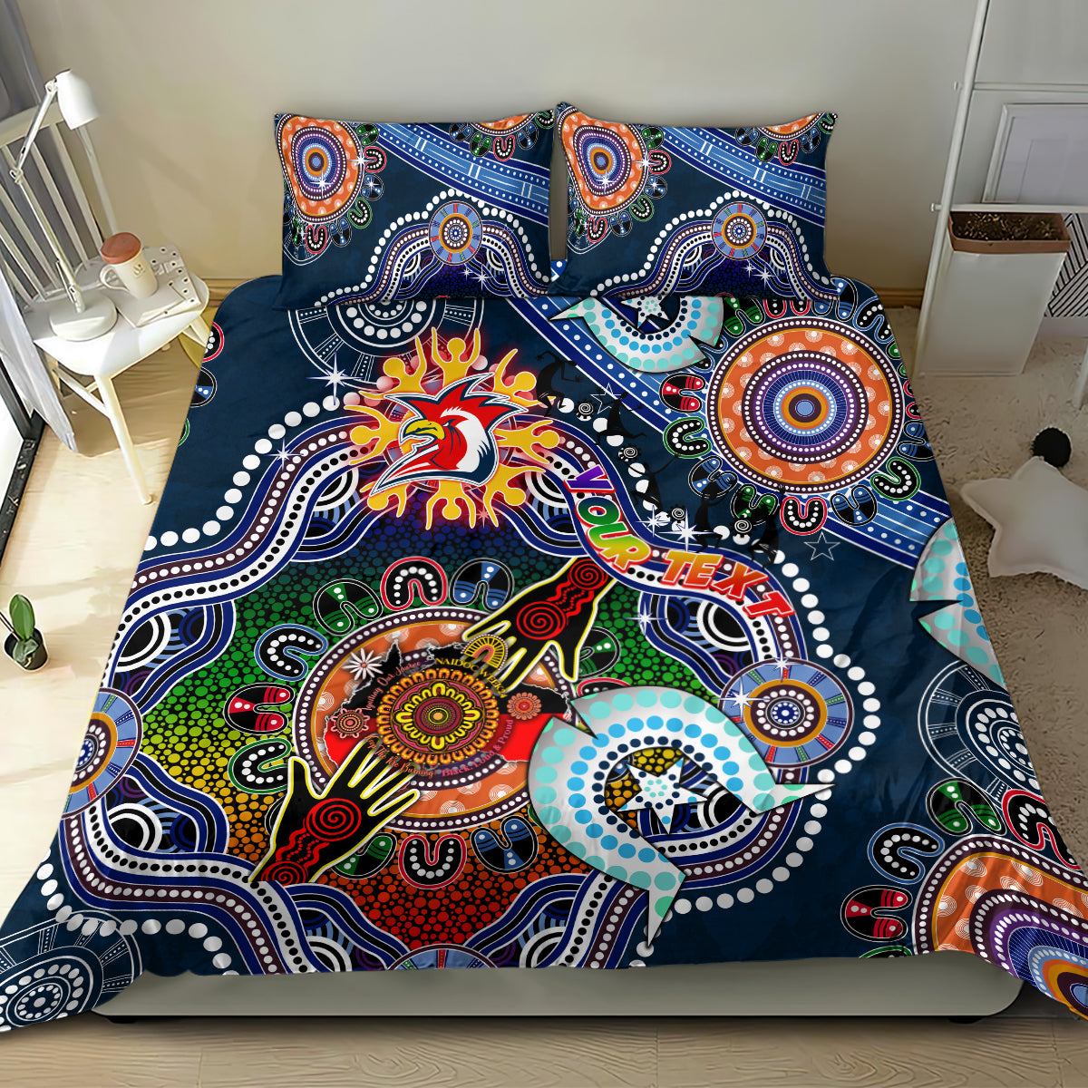 Personalised Roosters NAIDOC Week 2024 Bedding Set Australia Aboriginal Dot Painting - Vibe Hoodie Shop