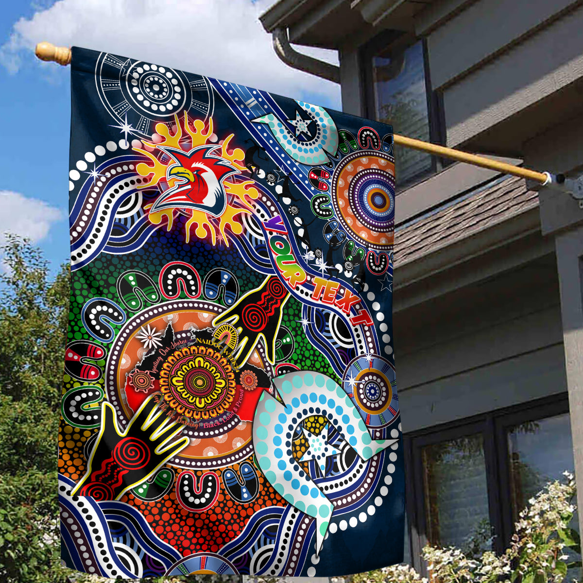 Personalised Roosters NAIDOC Week 2024 Garden Flag Australia Aboriginal Dot Painting - Vibe Hoodie Shop