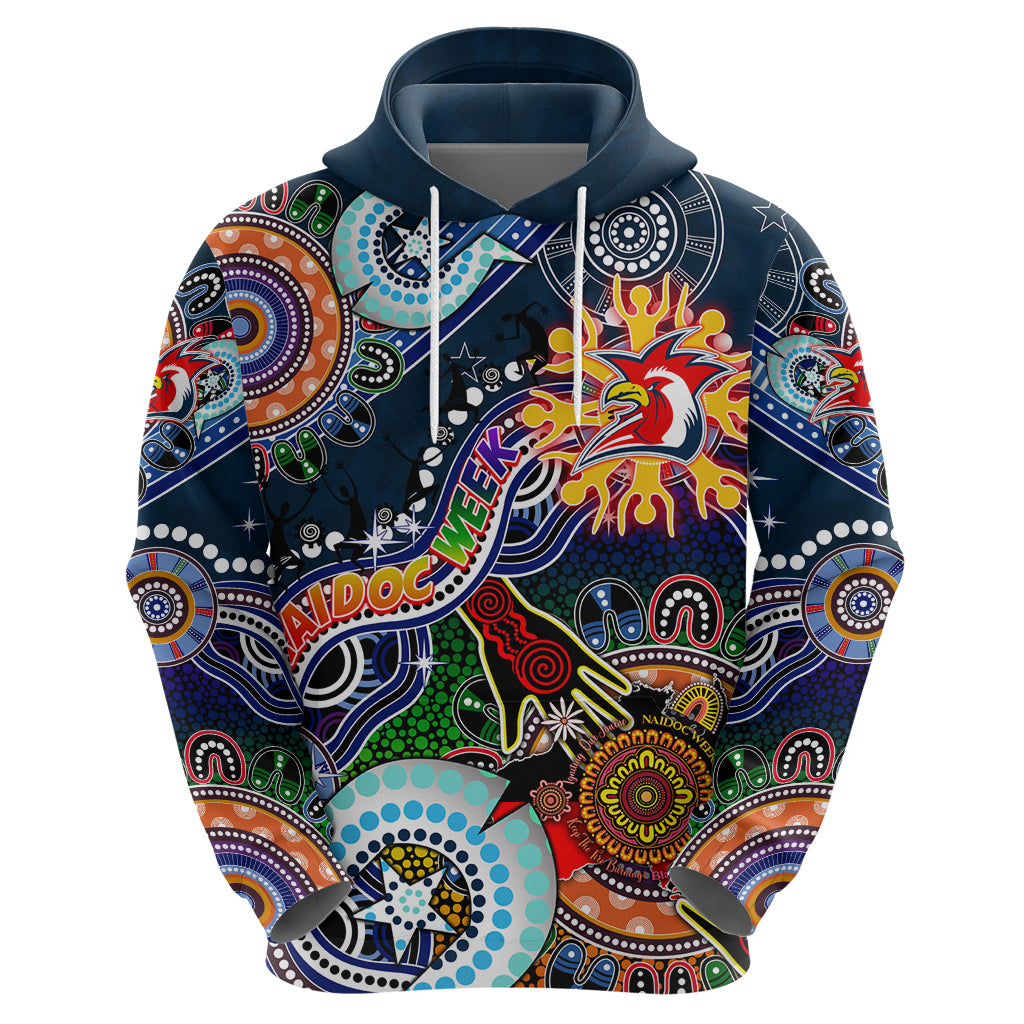 Personalised Roosters NAIDOC Week 2024 Hoodie Australia Aboriginal Dot Painting - Vibe Hoodie Shop