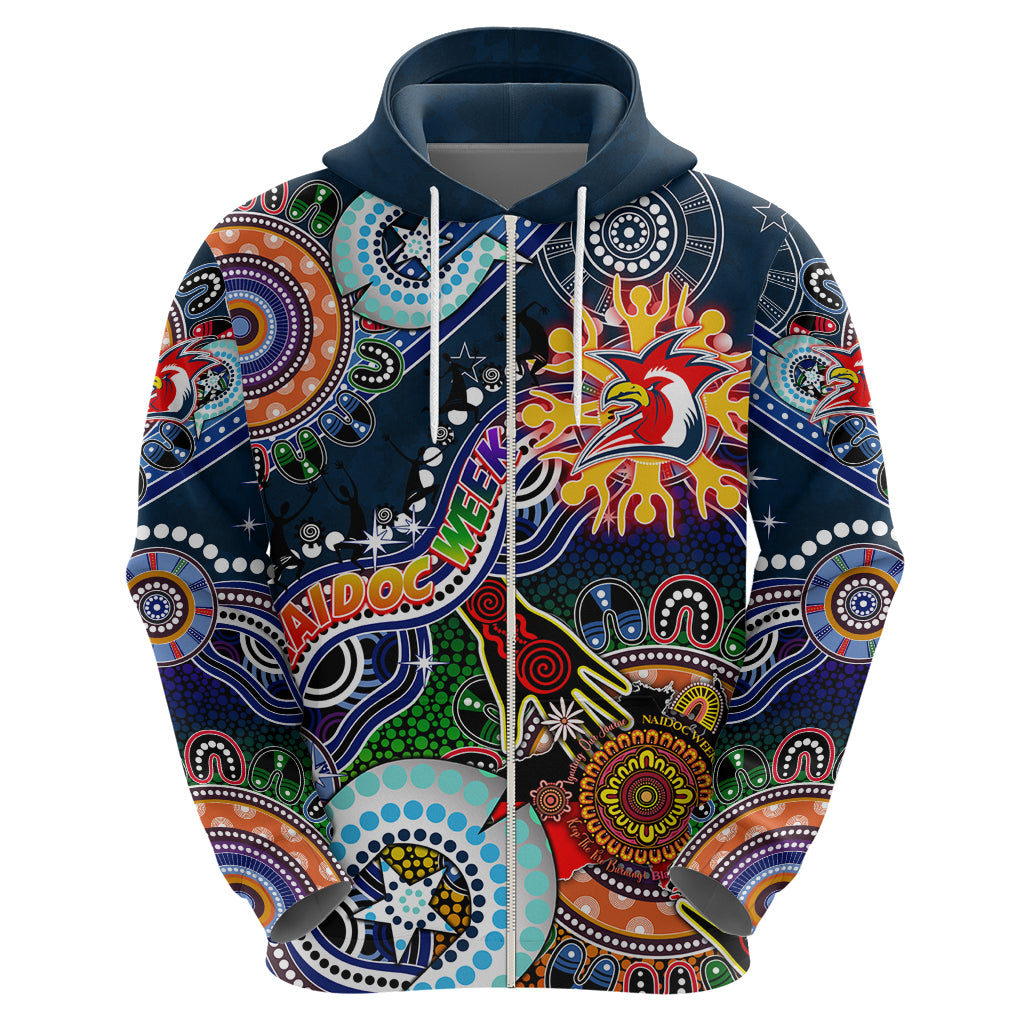 Personalised Roosters NAIDOC Week 2024 Hoodie Australia Aboriginal Dot Painting - Vibe Hoodie Shop