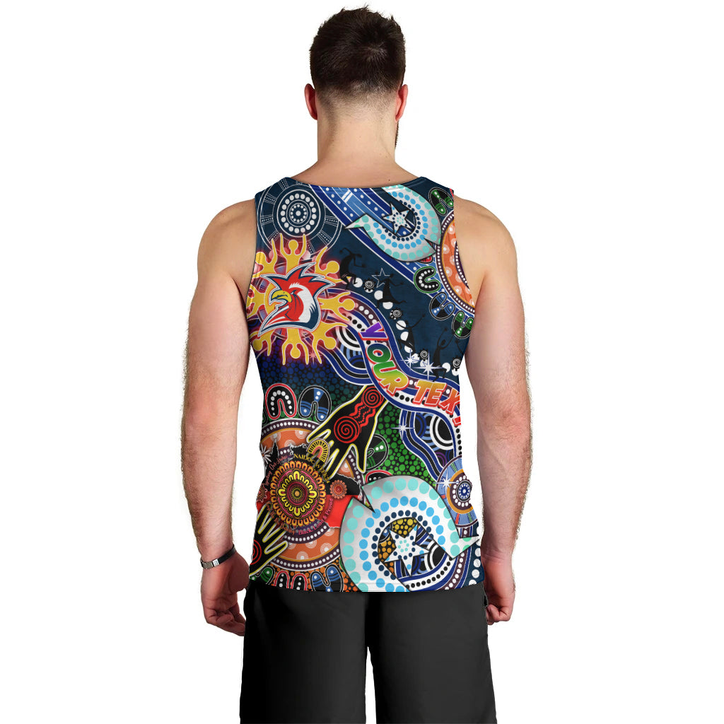 Personalised Roosters NAIDOC Week 2024 Men Tank Top Australia Aboriginal Dot Painting - Vibe Hoodie Shop