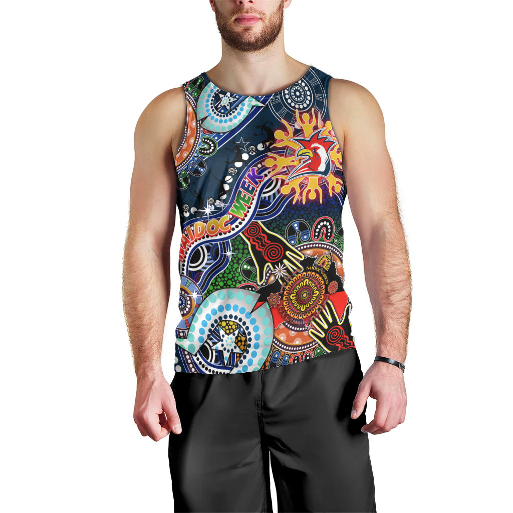 Personalised Roosters NAIDOC Week 2024 Men Tank Top Australia Aboriginal Dot Painting - Vibe Hoodie Shop
