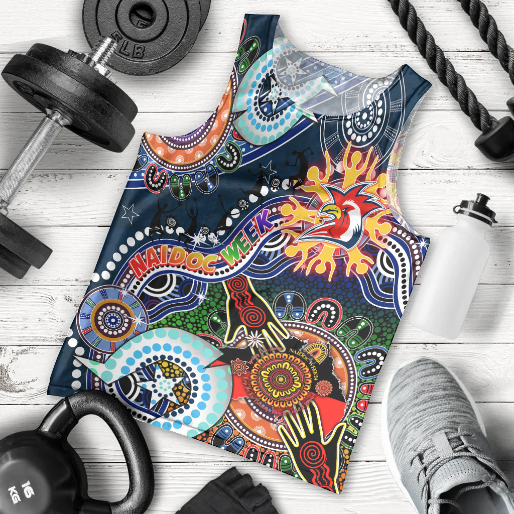 Personalised Roosters NAIDOC Week 2024 Men Tank Top Australia Aboriginal Dot Painting - Vibe Hoodie Shop