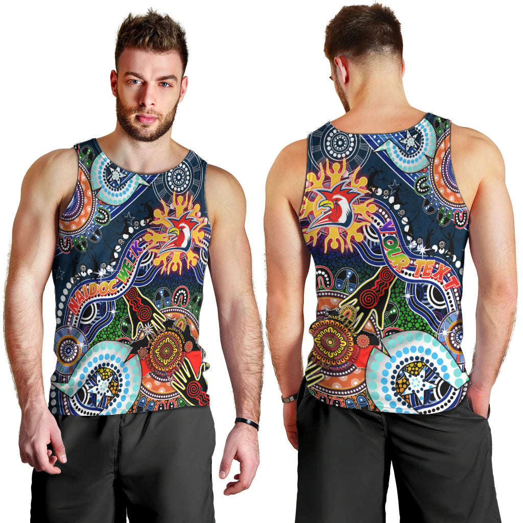 Personalised Roosters NAIDOC Week 2024 Men Tank Top Australia Aboriginal Dot Painting - Vibe Hoodie Shop