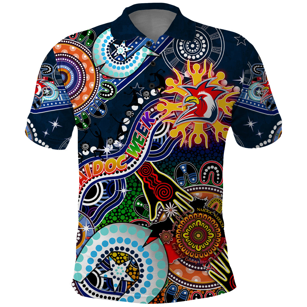 Personalised Roosters NAIDOC Week 2024 Polo Shirt Australia Aboriginal Dot Painting - Vibe Hoodie Shop