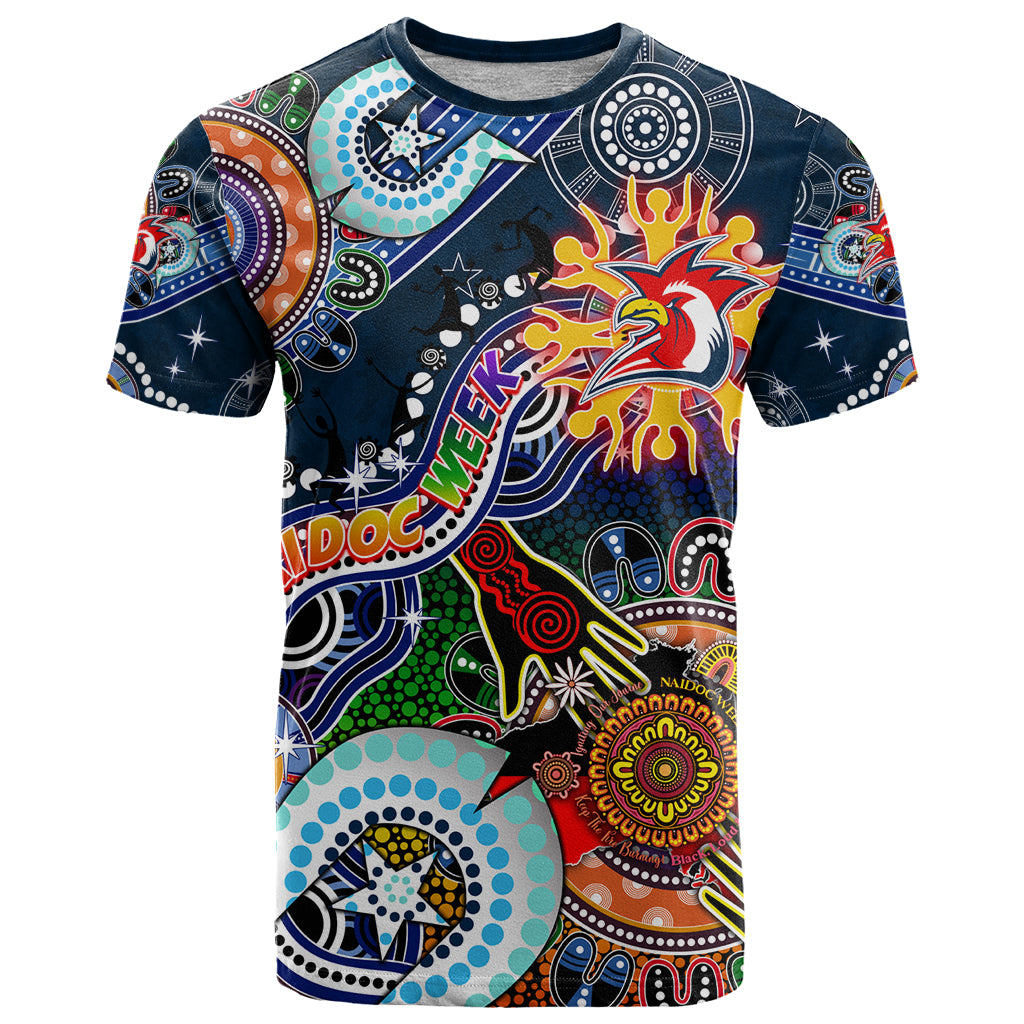 Personalised Roosters NAIDOC Week 2024 T Shirt Australia Aboriginal Dot Painting - Vibe Hoodie Shop