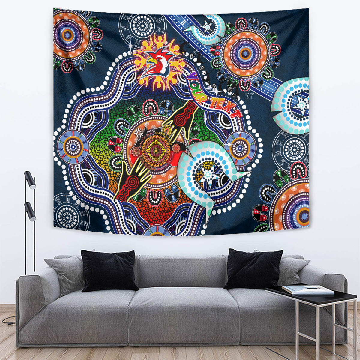 Personalised Roosters NAIDOC Week 2024 Tapestry Australia Aboriginal Dot Painting - Vibe Hoodie Shop