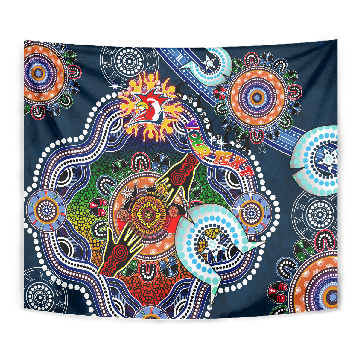 Personalised Roosters NAIDOC Week 2024 Tapestry Australia Aboriginal Dot Painting - Vibe Hoodie Shop