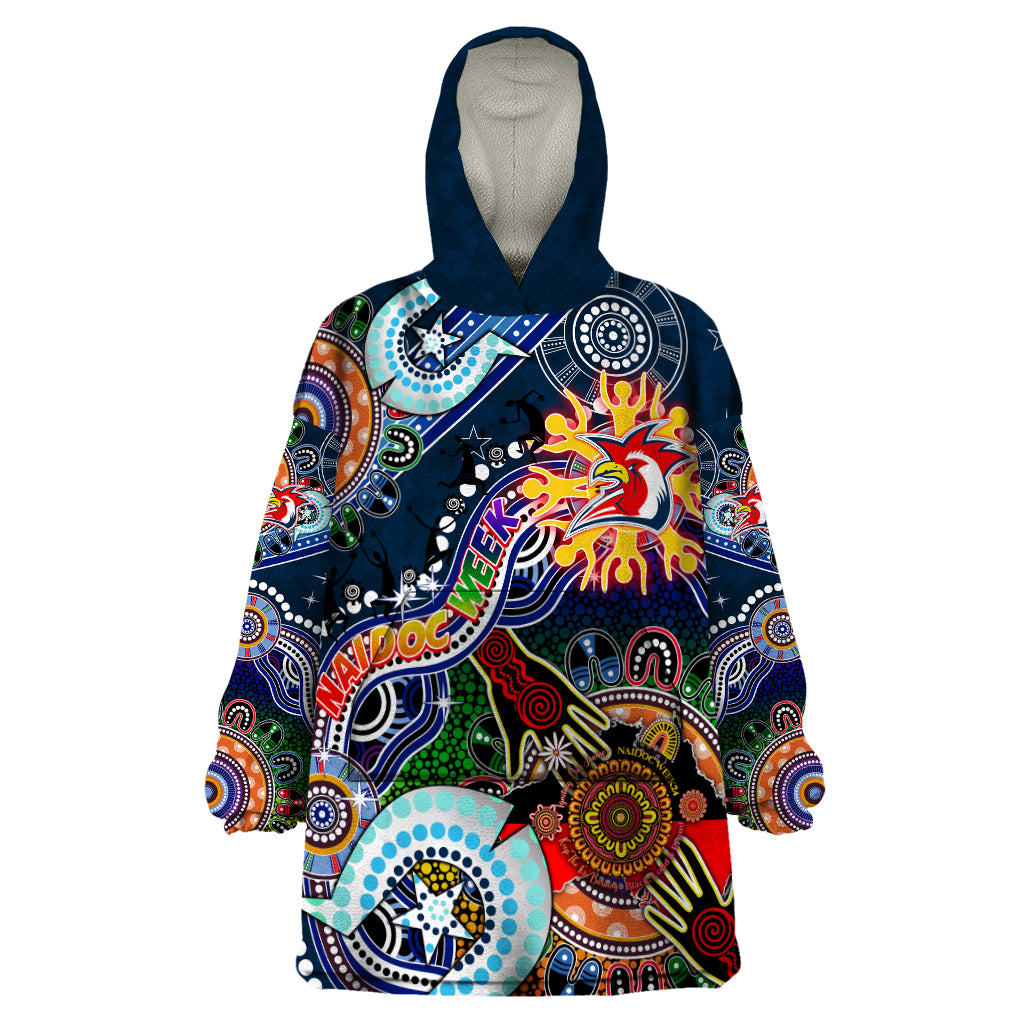 Personalised Roosters NAIDOC Week 2024 Wearable Blanket Hoodie Australia Aboriginal Dot Painting - Vibe Hoodie Shop