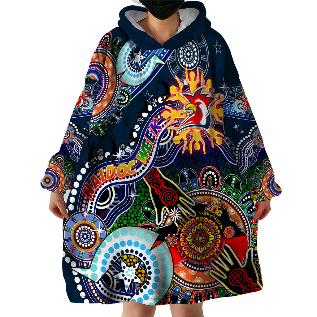 Personalised Roosters NAIDOC Week 2024 Wearable Blanket Hoodie Australia Aboriginal Dot Painting - Vibe Hoodie Shop