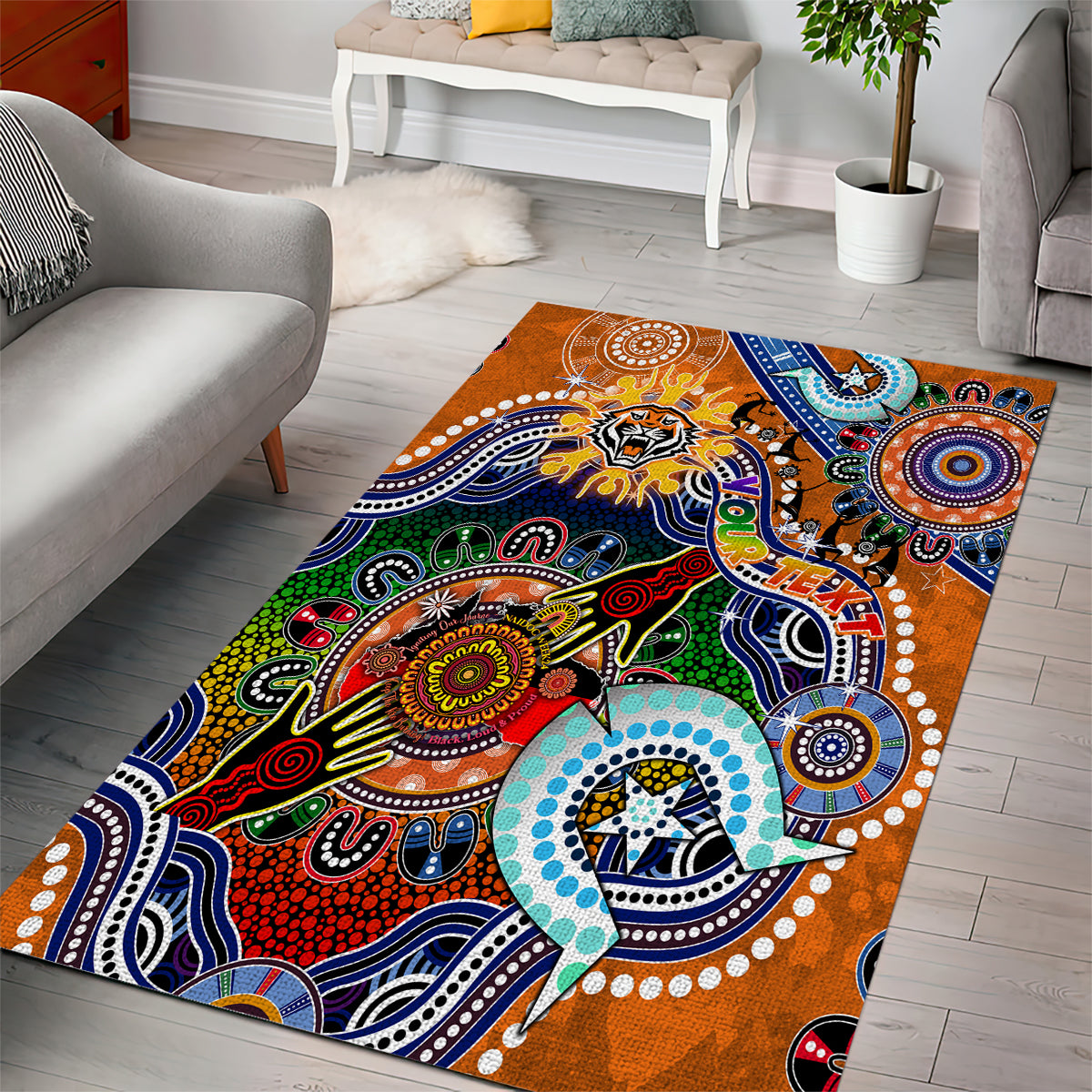 Personalised Tigers NAIDOC Week 2024 Area Rug Australia Aboriginal Dot Painting - Vibe Hoodie Shop