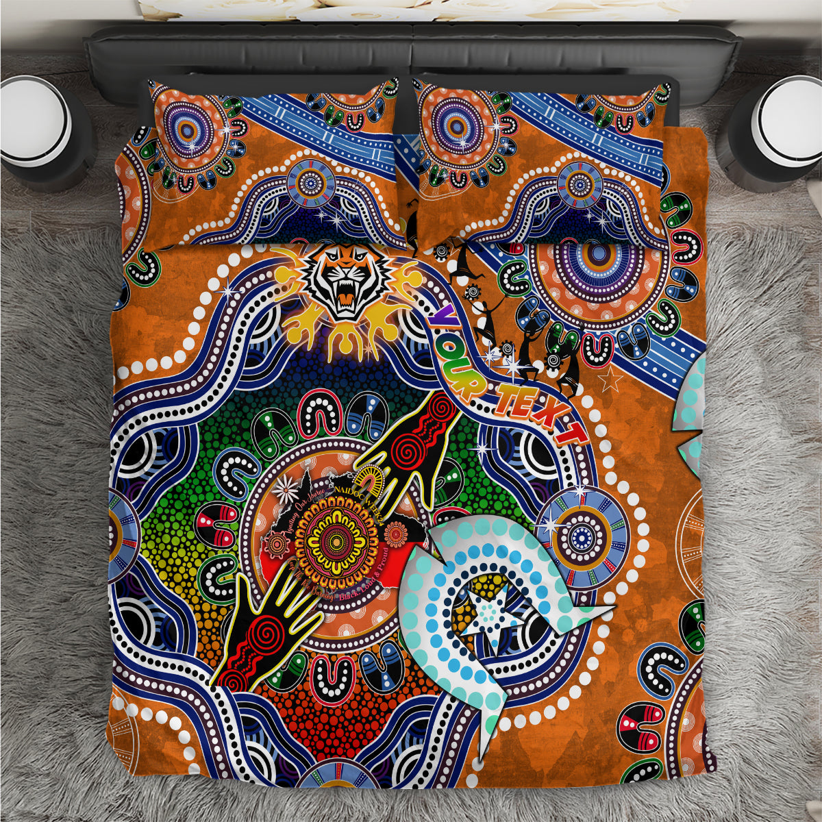 Personalised Tigers NAIDOC Week 2024 Bedding Set Australia Aboriginal Dot Painting - Vibe Hoodie Shop