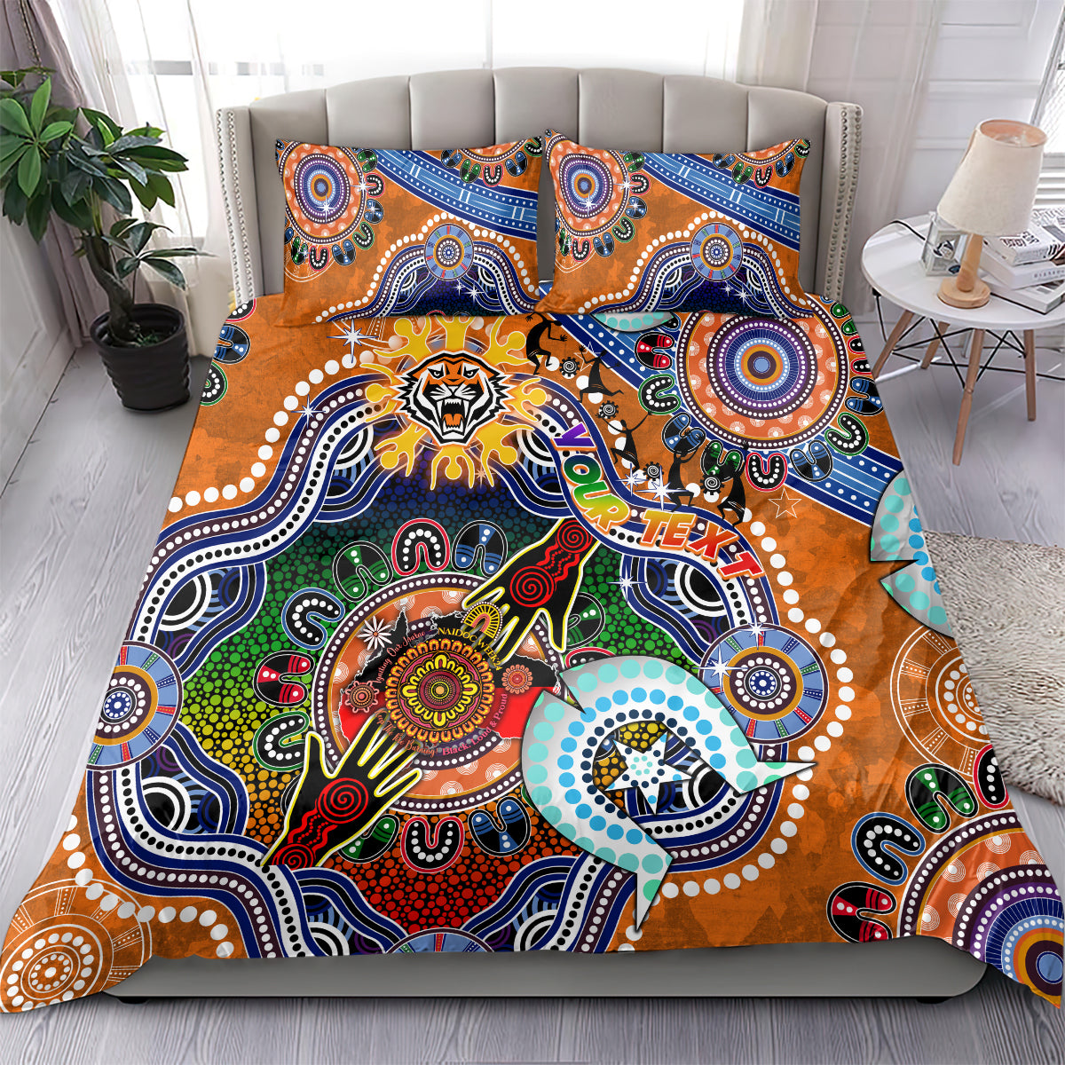 Personalised Tigers NAIDOC Week 2024 Bedding Set Australia Aboriginal Dot Painting - Vibe Hoodie Shop