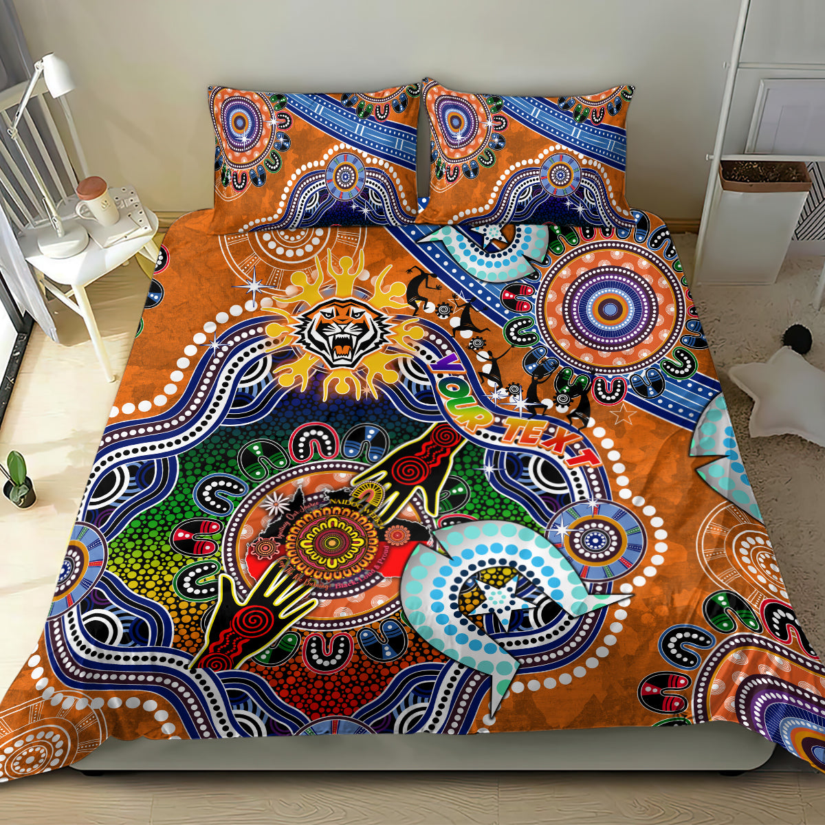 Personalised Tigers NAIDOC Week 2024 Bedding Set Australia Aboriginal Dot Painting - Vibe Hoodie Shop