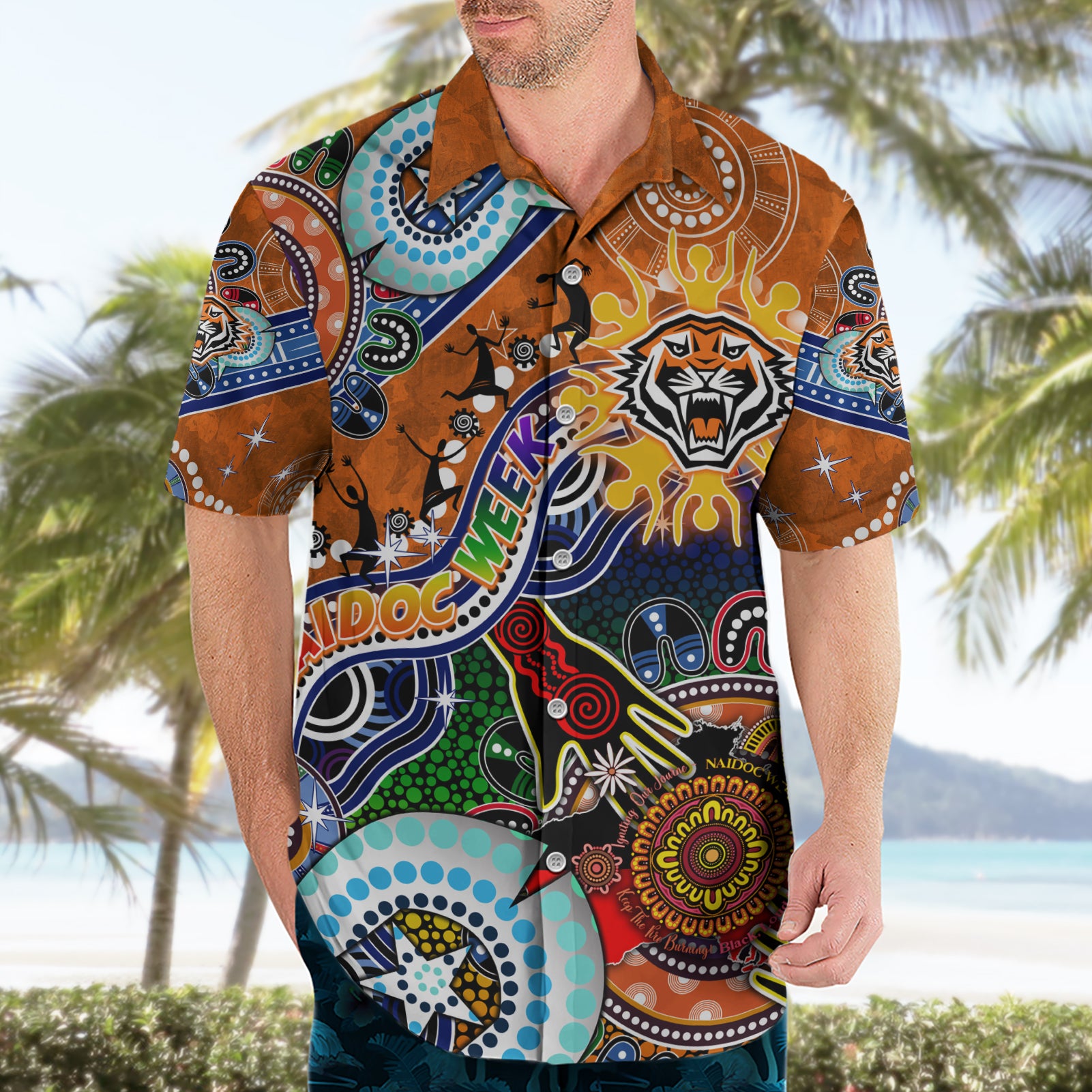 Personalised Tigers NAIDOC Week 2024 Hawaiian Shirt Australia Aboriginal Dot Painting - Vibe Hoodie Shop