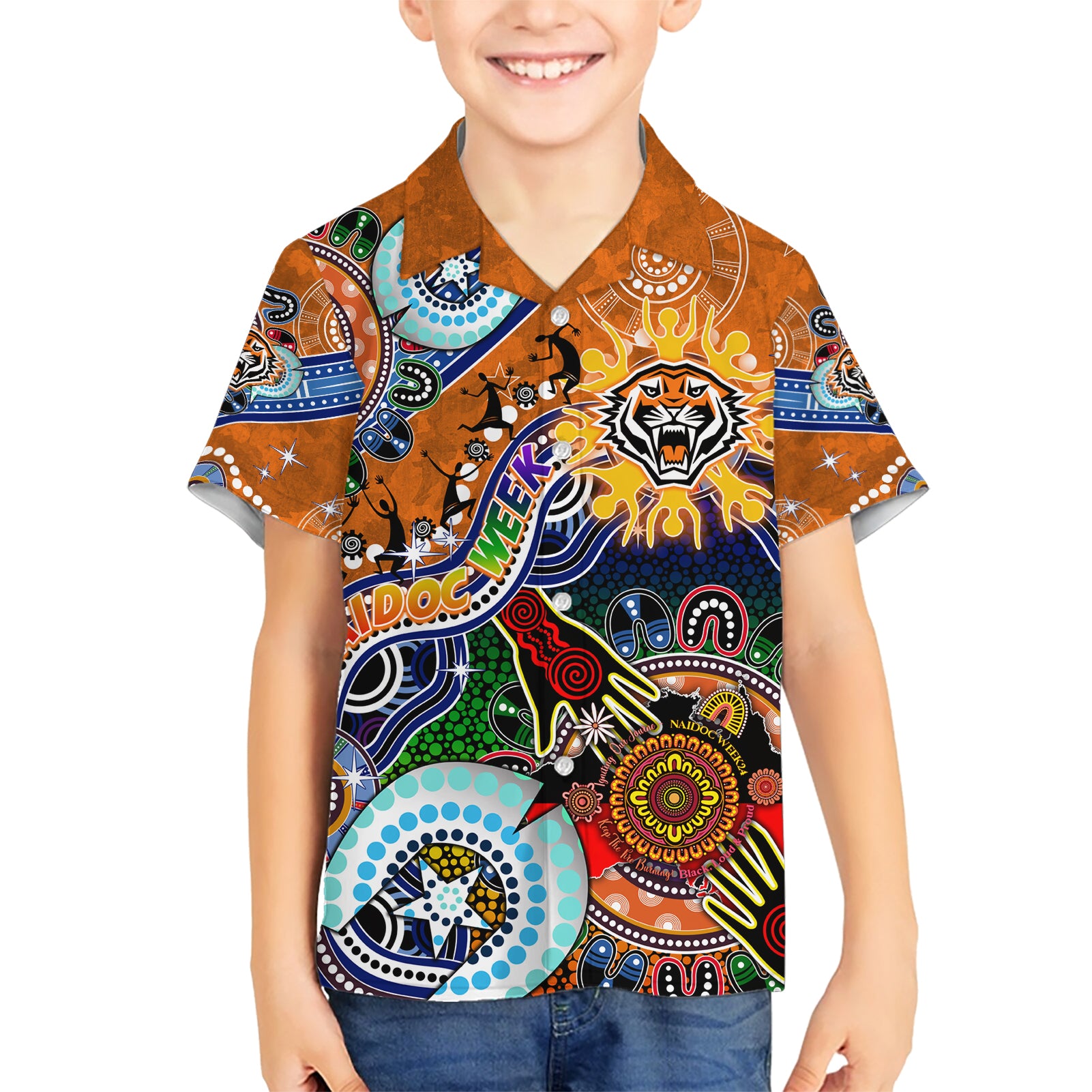 Personalised Tigers NAIDOC Week 2024 Hawaiian Shirt Australia Aboriginal Dot Painting - Vibe Hoodie Shop