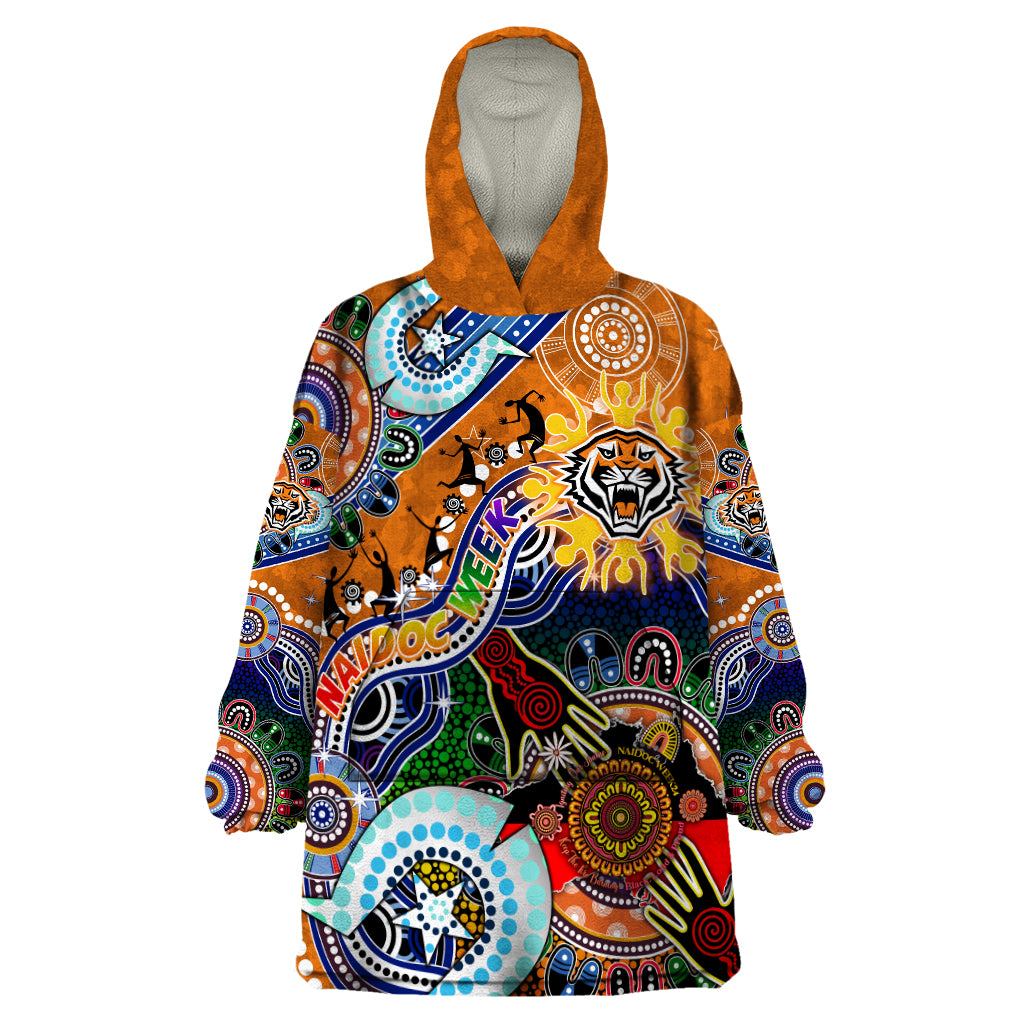 Personalised Tigers NAIDOC Week 2024 Wearable Blanket Hoodie Australia Aboriginal Dot Painting - Vibe Hoodie Shop