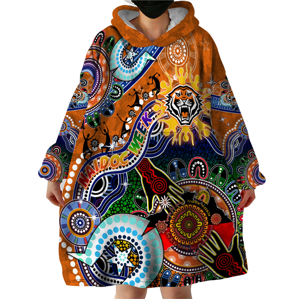 Personalised Tigers NAIDOC Week 2024 Wearable Blanket Hoodie Australia Aboriginal Dot Painting - Vibe Hoodie Shop