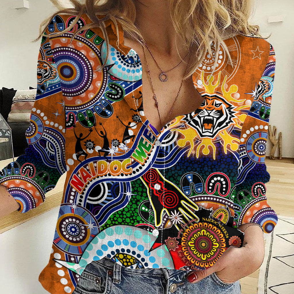 Personalised Tigers NAIDOC Week 2024 Women Casual Shirt Australia Aboriginal Dot Painting - Vibe Hoodie Shop