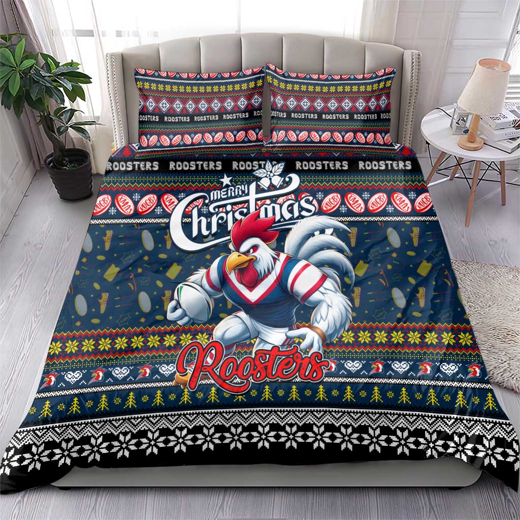 Roosters Rugby Xmas Bedding Set Australia NRL Mascot - Vibe Hoodie Shop