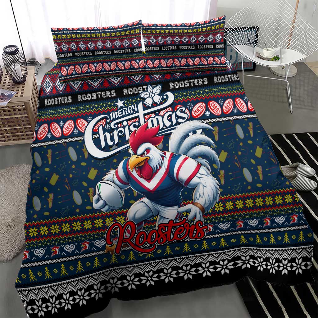Roosters Rugby Xmas Bedding Set Australia NRL Mascot - Vibe Hoodie Shop