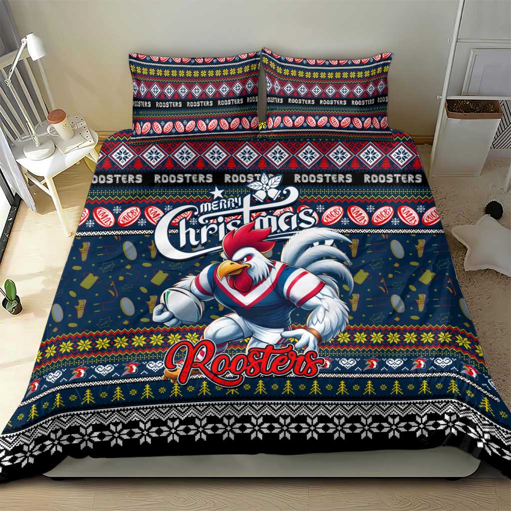 Roosters Rugby Xmas Bedding Set Australia NRL Mascot - Vibe Hoodie Shop