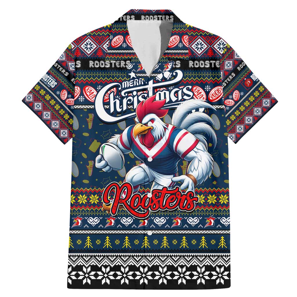 Personalized Roosters Rugby Xmas Family Matching Mermaid Dress and Hawaiian Shirt Australia NRL Mascot
