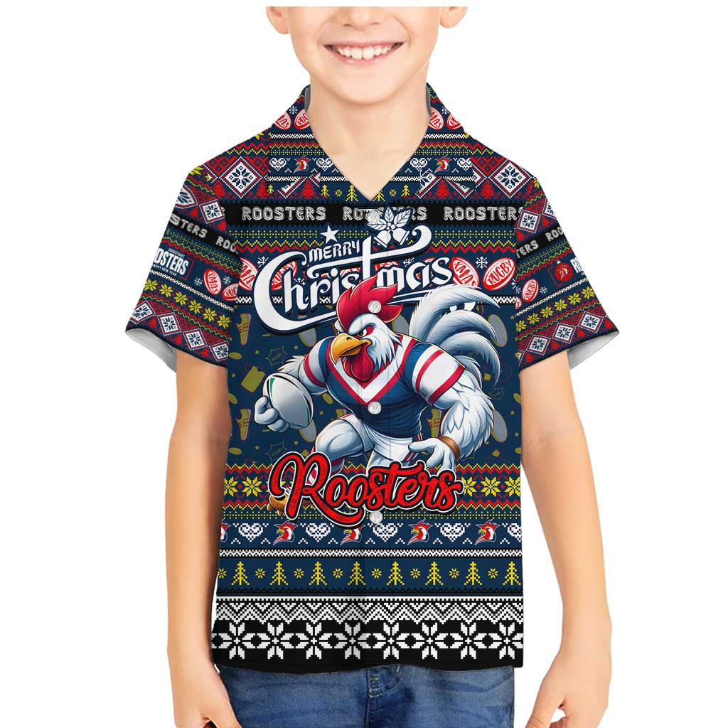 Personalized Roosters Rugby Xmas Family Matching Mermaid Dress and Hawaiian Shirt Australia NRL Mascot