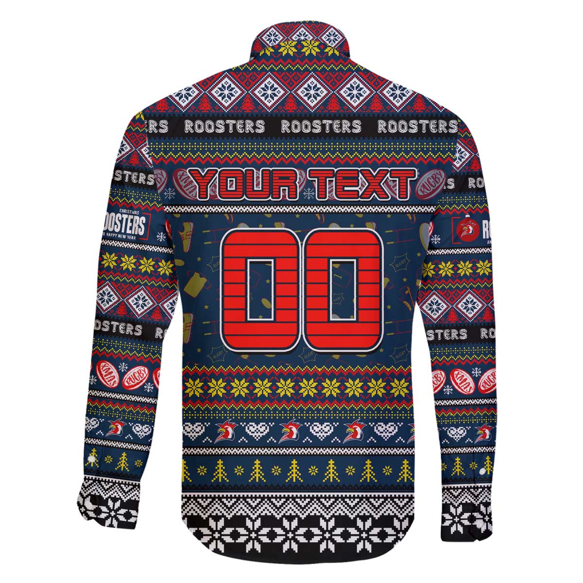 Personalized Roosters Rugby Xmas Family Matching Off The Shoulder Long Sleeve Dress and Hawaiian Shirt Australia NRL Mascot