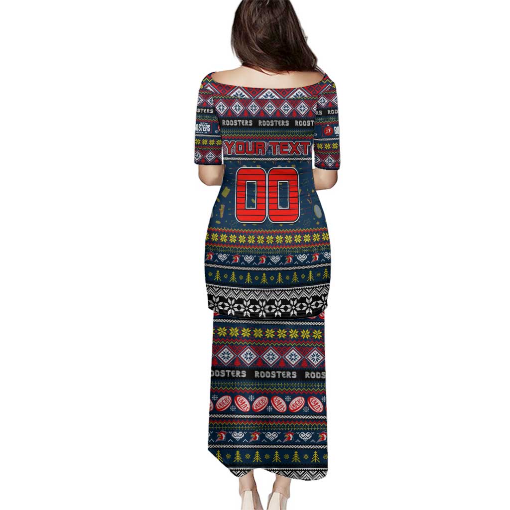 Personalized Roosters Rugby Xmas Family Matching Puletasi and Hawaiian Shirt Australia NRL Mascot