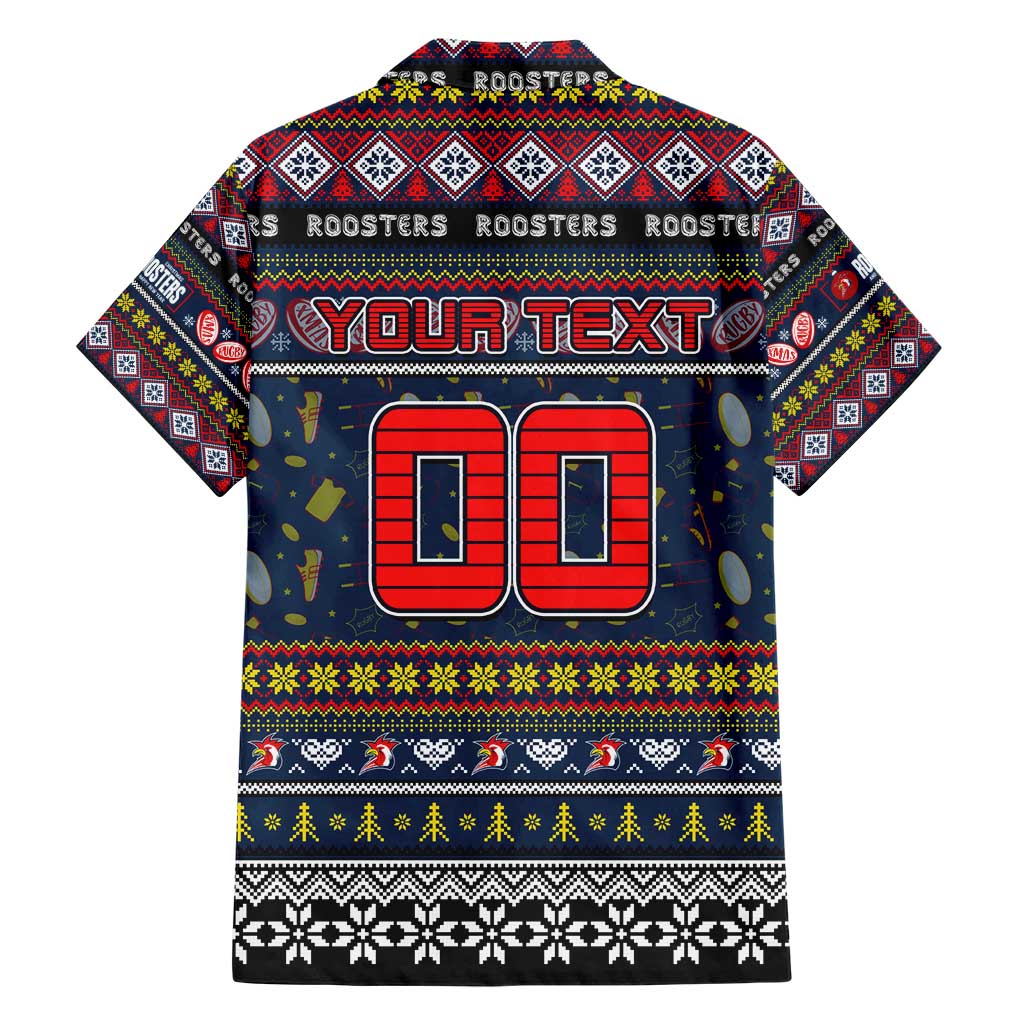 Personalized Roosters Rugby Xmas Family Matching Short Sleeve Bodycon Dress and Hawaiian Shirt Australia NRL Mascot