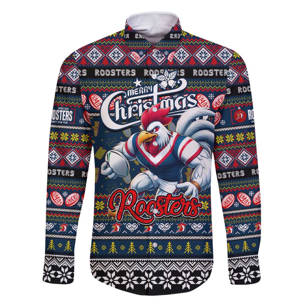 Personalized Roosters Rugby Xmas Family Matching Short Sleeve Bodycon Dress and Hawaiian Shirt Australia NRL Mascot