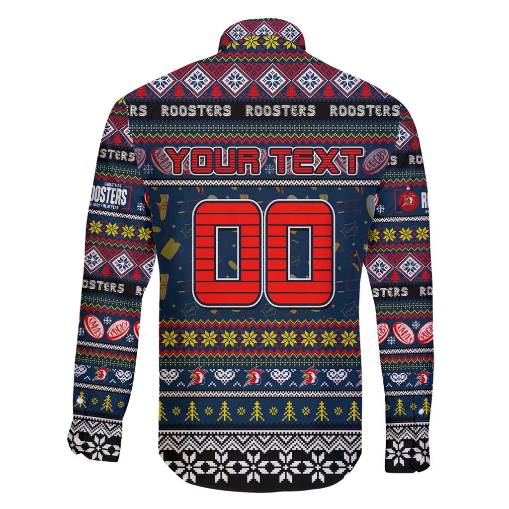 Personalized Roosters Rugby Xmas Family Matching Short Sleeve Bodycon Dress and Hawaiian Shirt Australia NRL Mascot