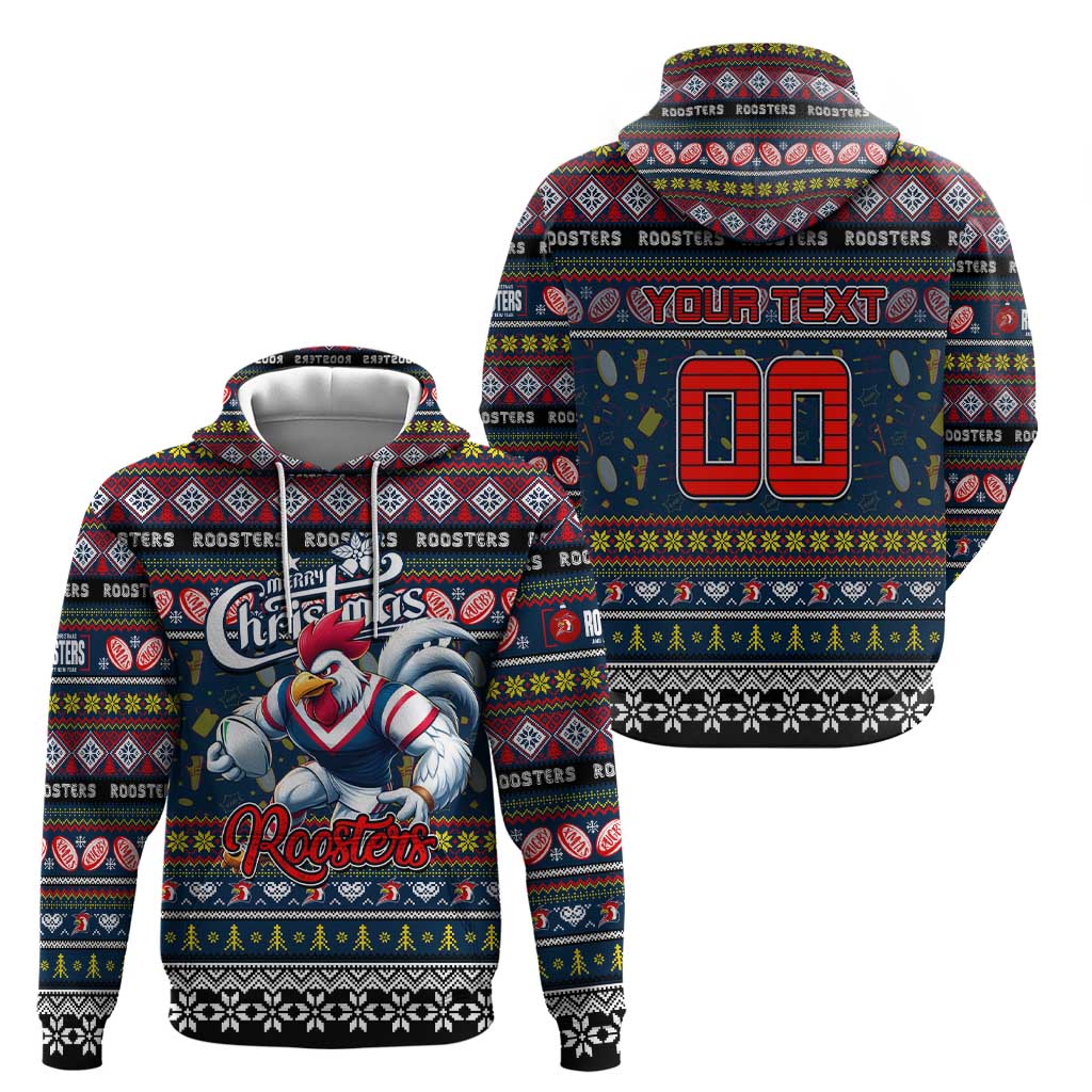 Personalized Roosters Rugby Xmas Hoodie Australia NRL Mascot - Vibe Hoodie Shop