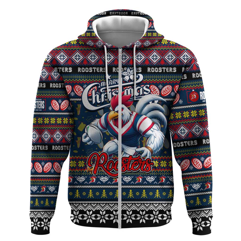 Personalized Roosters Rugby Xmas Hoodie Australia NRL Mascot - Vibe Hoodie Shop