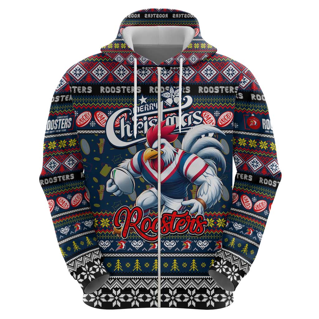 Personalized Roosters Rugby Xmas Hoodie Australia NRL Mascot - Vibe Hoodie Shop