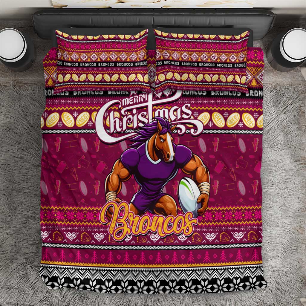 Broncos Rugby Xmas Bedding Set Australia NRL Mascot - Vibe Hoodie Shop