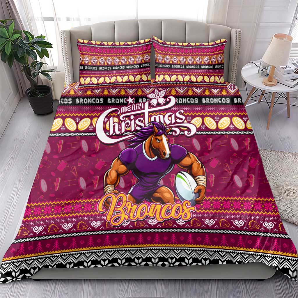 Broncos Rugby Xmas Bedding Set Australia NRL Mascot - Vibe Hoodie Shop
