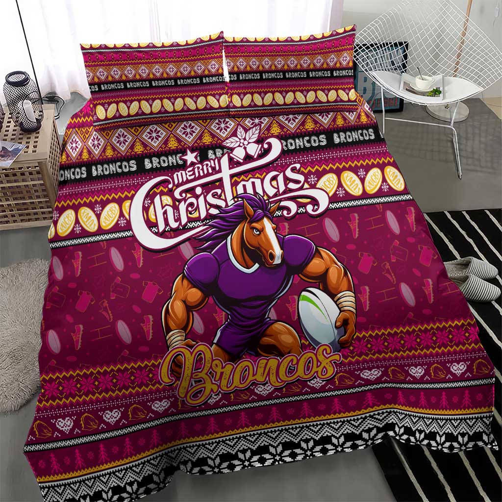 Broncos Rugby Xmas Bedding Set Australia NRL Mascot - Vibe Hoodie Shop