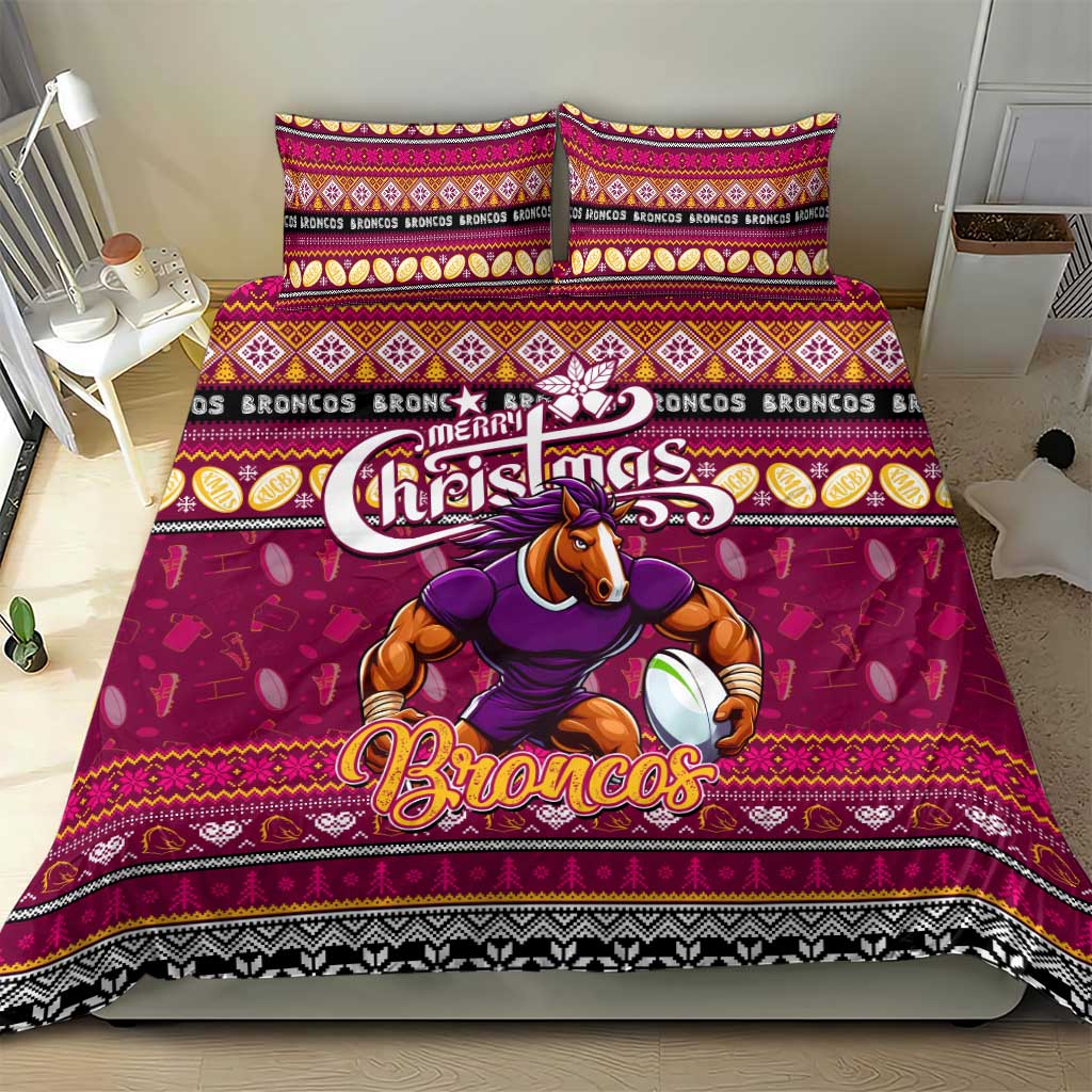 Broncos Rugby Xmas Bedding Set Australia NRL Mascot - Vibe Hoodie Shop
