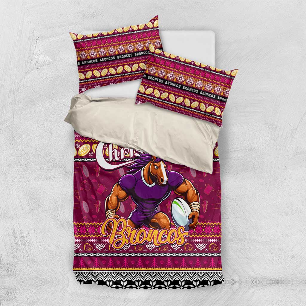 Broncos Rugby Xmas Bedding Set Australia NRL Mascot - Vibe Hoodie Shop