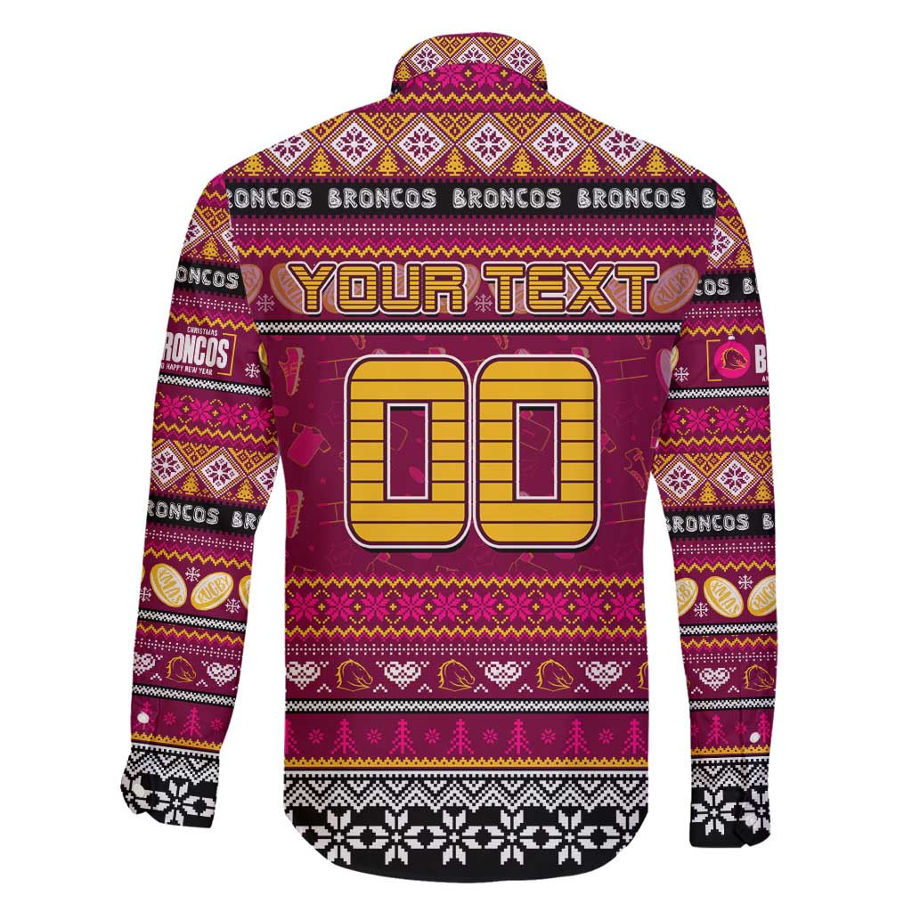 Personalized Broncos Rugby Xmas Family Matching Long Sleeve Bodycon Dress and Hawaiian Shirt Australia NRL Mascot