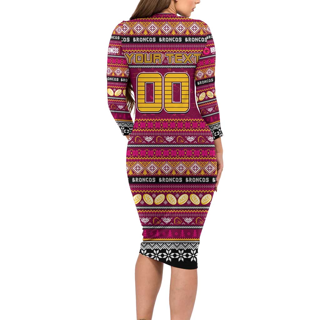 Personalized Broncos Rugby Xmas Family Matching Long Sleeve Bodycon Dress and Hawaiian Shirt Australia NRL Mascot