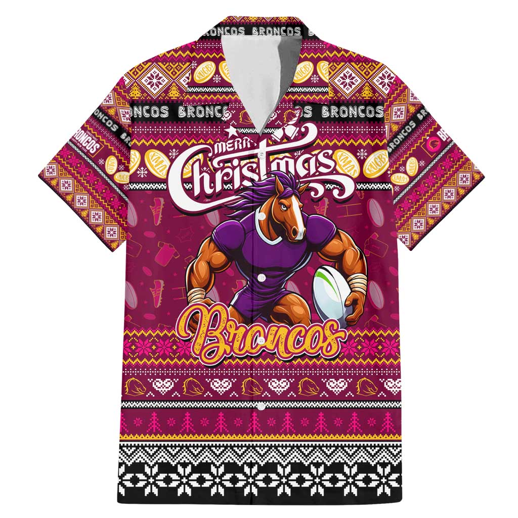 Personalized Broncos Rugby Xmas Family Matching Mermaid Dress and Hawaiian Shirt Australia NRL Mascot