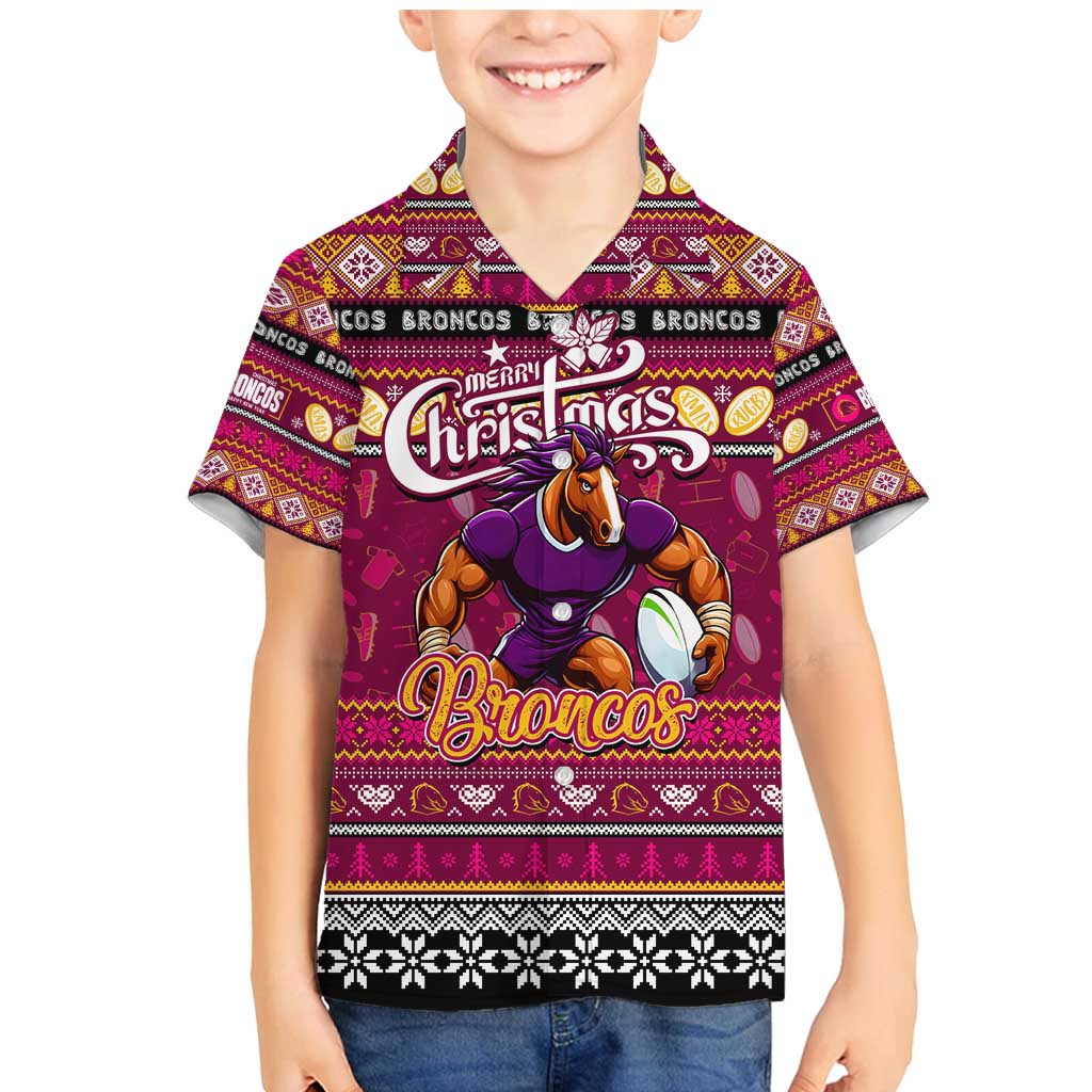 Personalized Broncos Rugby Xmas Family Matching Mermaid Dress and Hawaiian Shirt Australia NRL Mascot