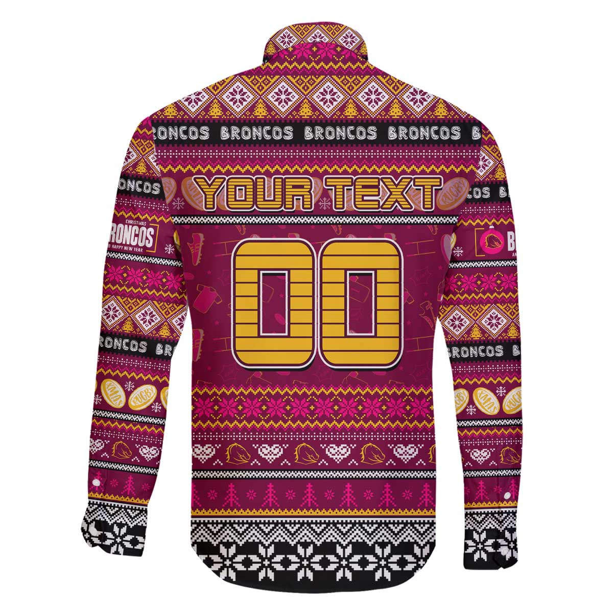 Personalized Broncos Rugby Xmas Family Matching Off The Shoulder Long Sleeve Dress and Hawaiian Shirt Australia NRL Mascot
