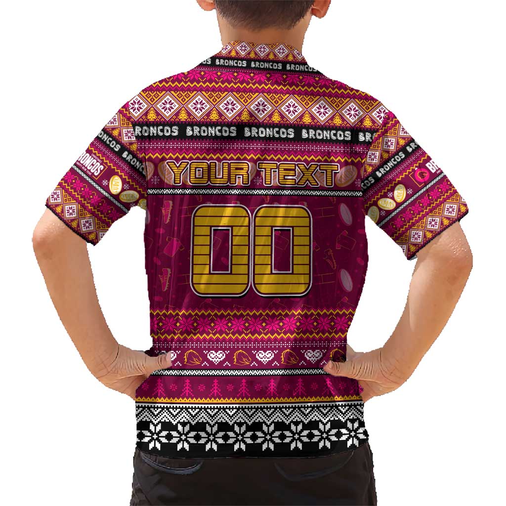 Personalized Broncos Rugby Xmas Family Matching Short Sleeve Bodycon Dress and Hawaiian Shirt Australia NRL Mascot